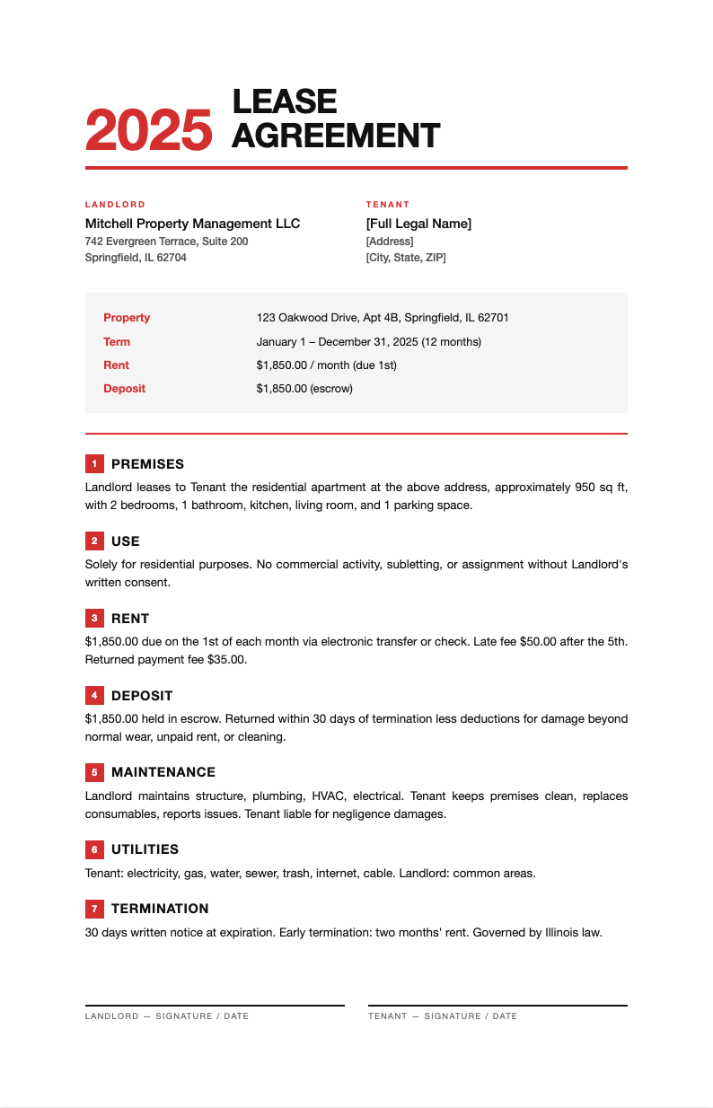 Swiss style lease agreement